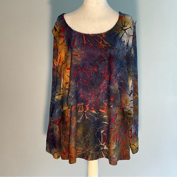 Attitudes by Renee XL Vibrant Fall Colors Scoop Neck Burnout Long Sleeves Blouse - Picture 6 of 16